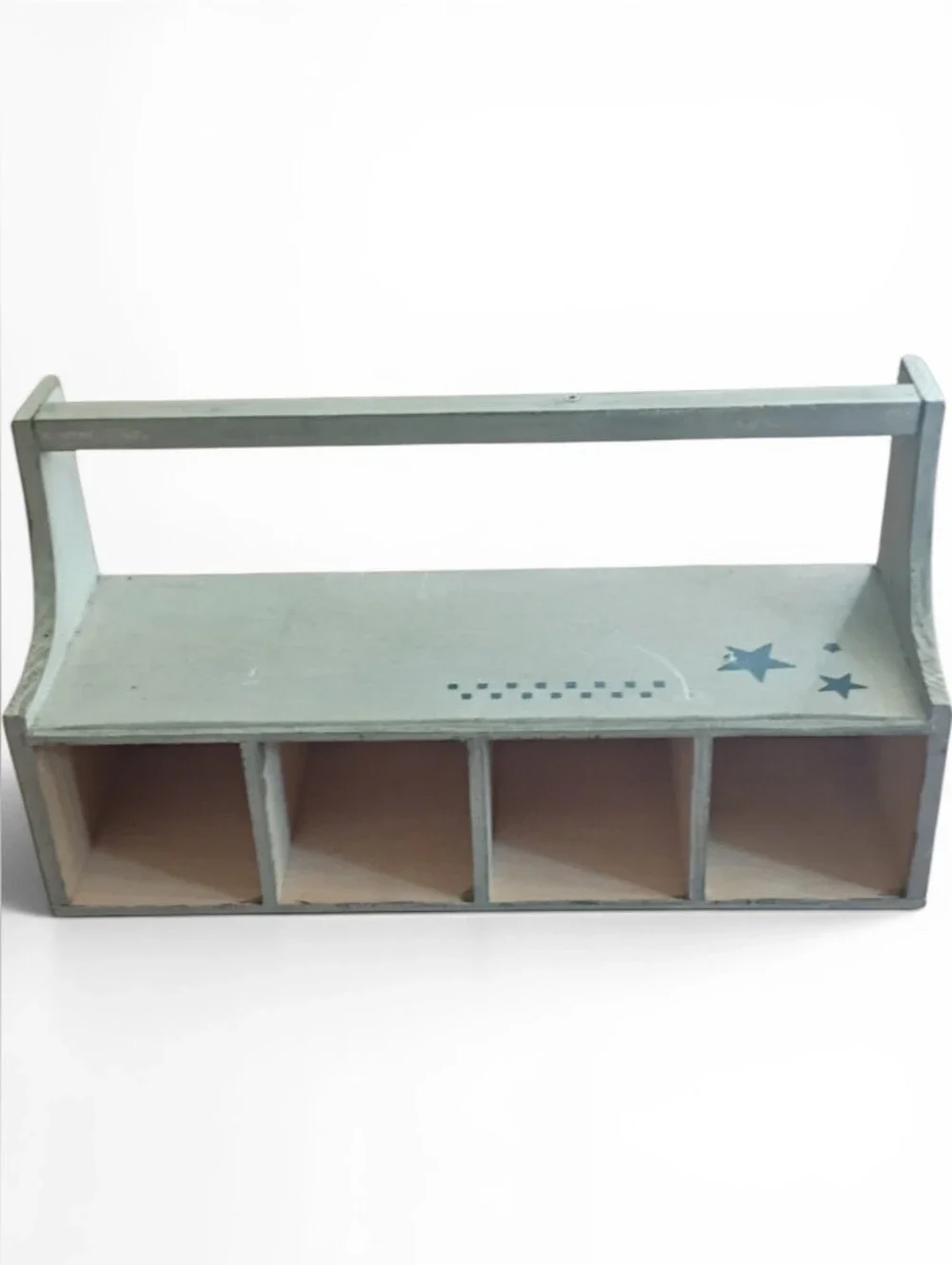 Wooden Organizer Shelf with Handle - Light Blue Stars - Rustic Farmhouse